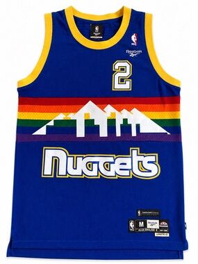 Reebok Alex English Nuggets Rainbow Skyline Jersey Blue Medium NBA